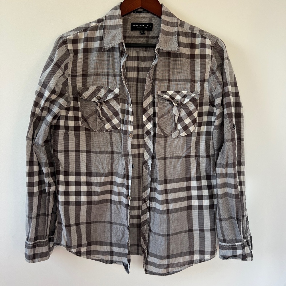 Twenty One Men Grey checkered long sleeve button up shirt Size M